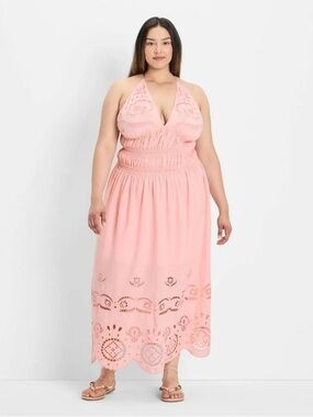 Women's Eyelet Maxi A-Line Dress - Future Collective Light Pink 4x